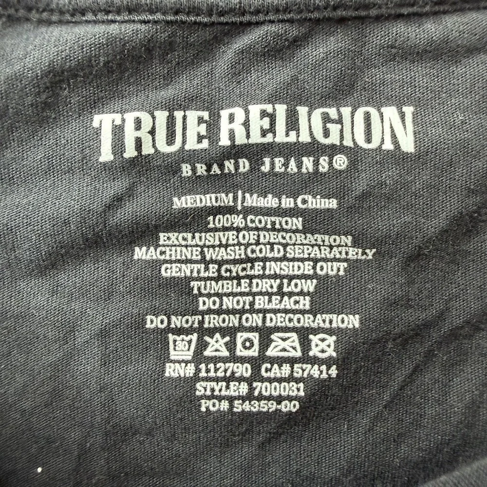 True Religion Established 2002 Shirt Mens Medium Black Guitar Logo Tee T-Shirt